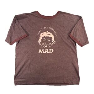 Vintage Mad Magazine T-Shirt Men's XL Brown Ringer What Me Worry Alfred E Neuman
